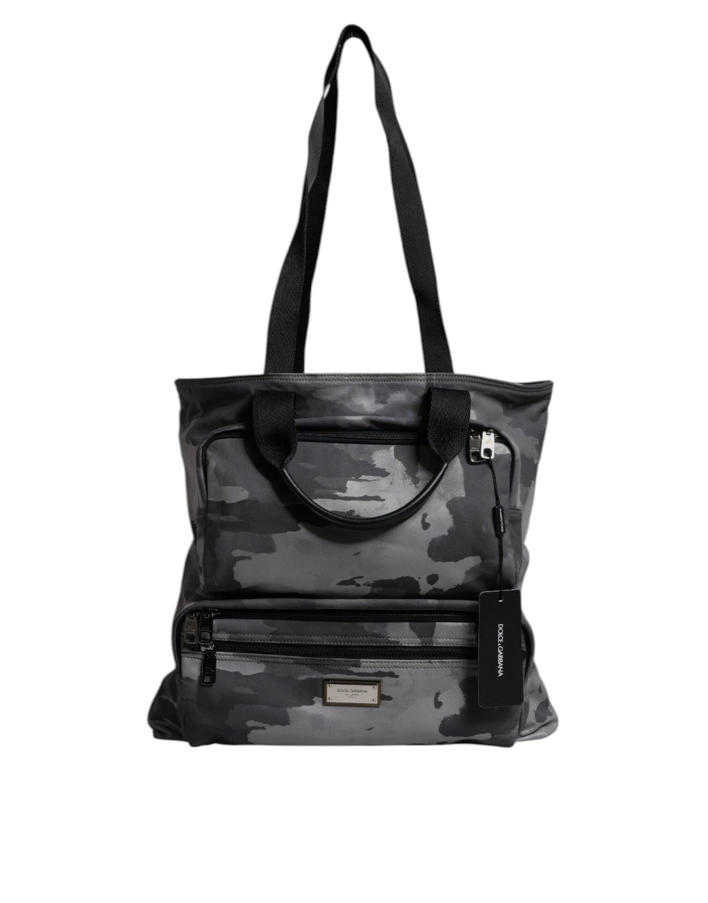 Dolce & Gabbana Gray Camo Cotton Multiple Compartments Tote Bag by Dolce & Gabbana