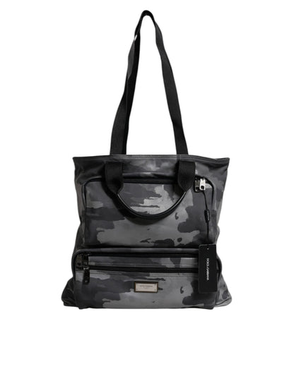 Dolce & Gabbana Gray Camo Cotton Multiple Compartments Tote Bag by Dolce & Gabbana