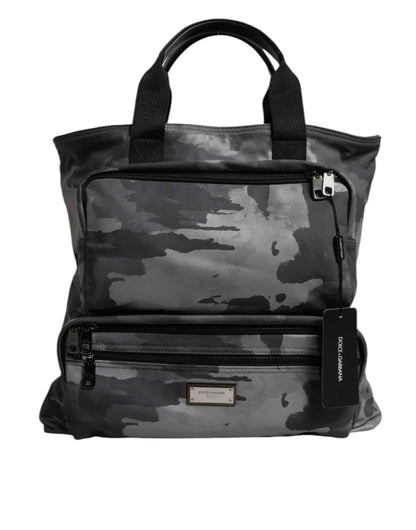 Dolce & Gabbana Gray Camo Cotton Multiple Compartments Tote Bag by Dolce & Gabbana