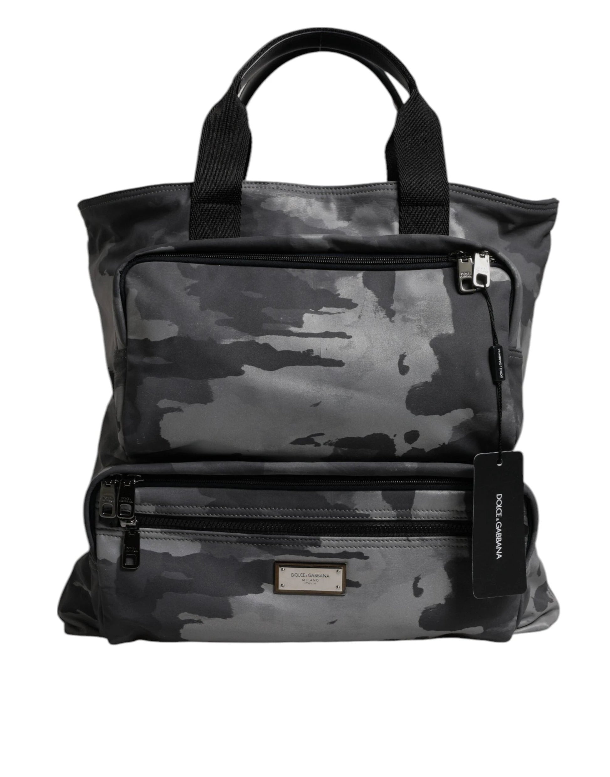 Dolce & Gabbana Gray Camo Cotton Multiple Compartments Tote Bag by Dolce & Gabbana