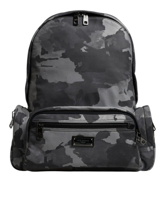 Dolce & Gabbana Gray Cotton Camouflage Logo Plaque Backpack Bag by Dolce & Gabbana