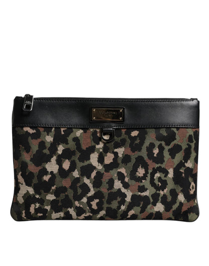 Dolce & Gabbana Multicolor Leopard Jacquard Print Logo Plaque Pouch Bag by Dolce & Gabbana