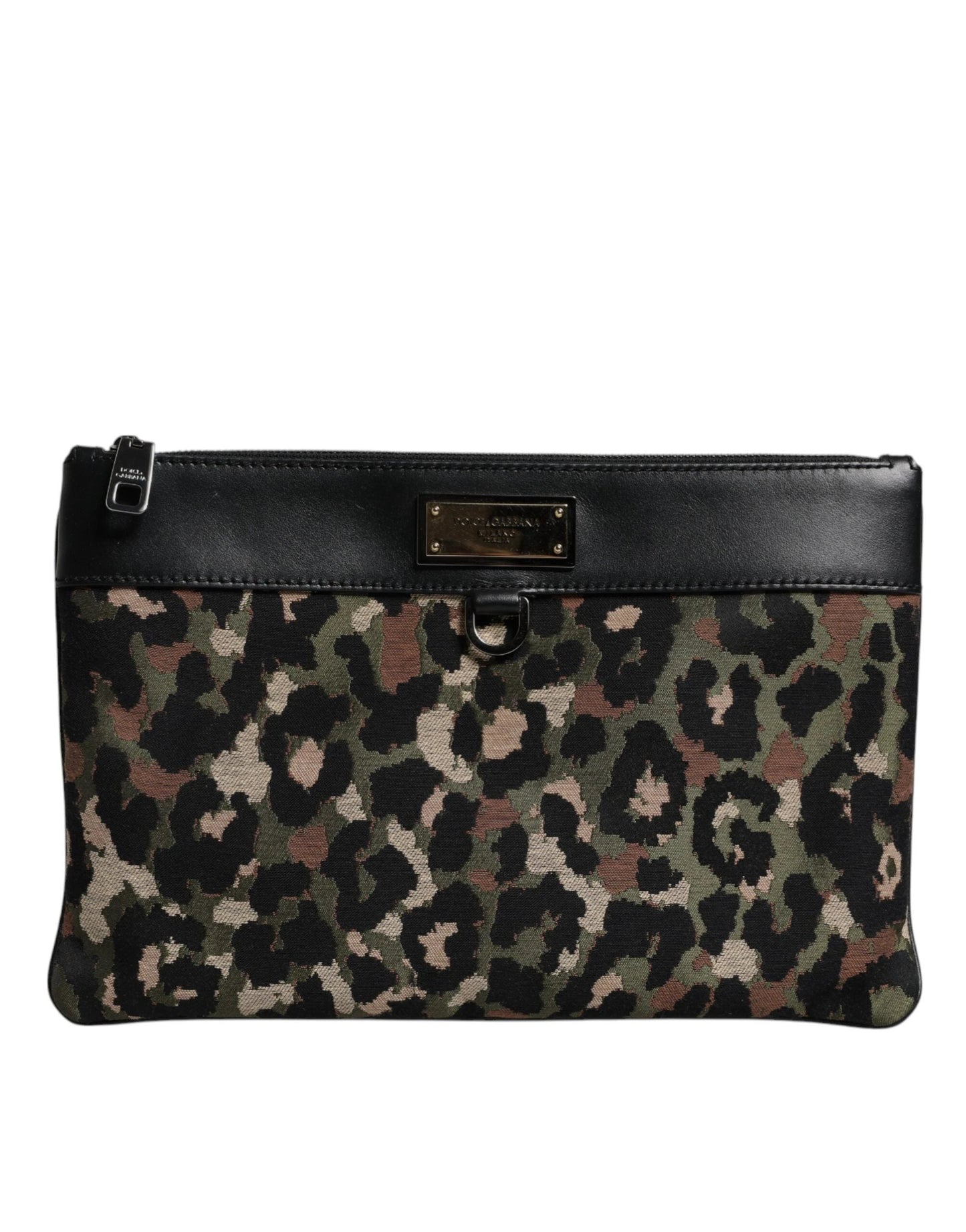 Dolce & Gabbana Multicolor Leopard Jacquard Print Logo Plaque Pouch Bag by Dolce & Gabbana