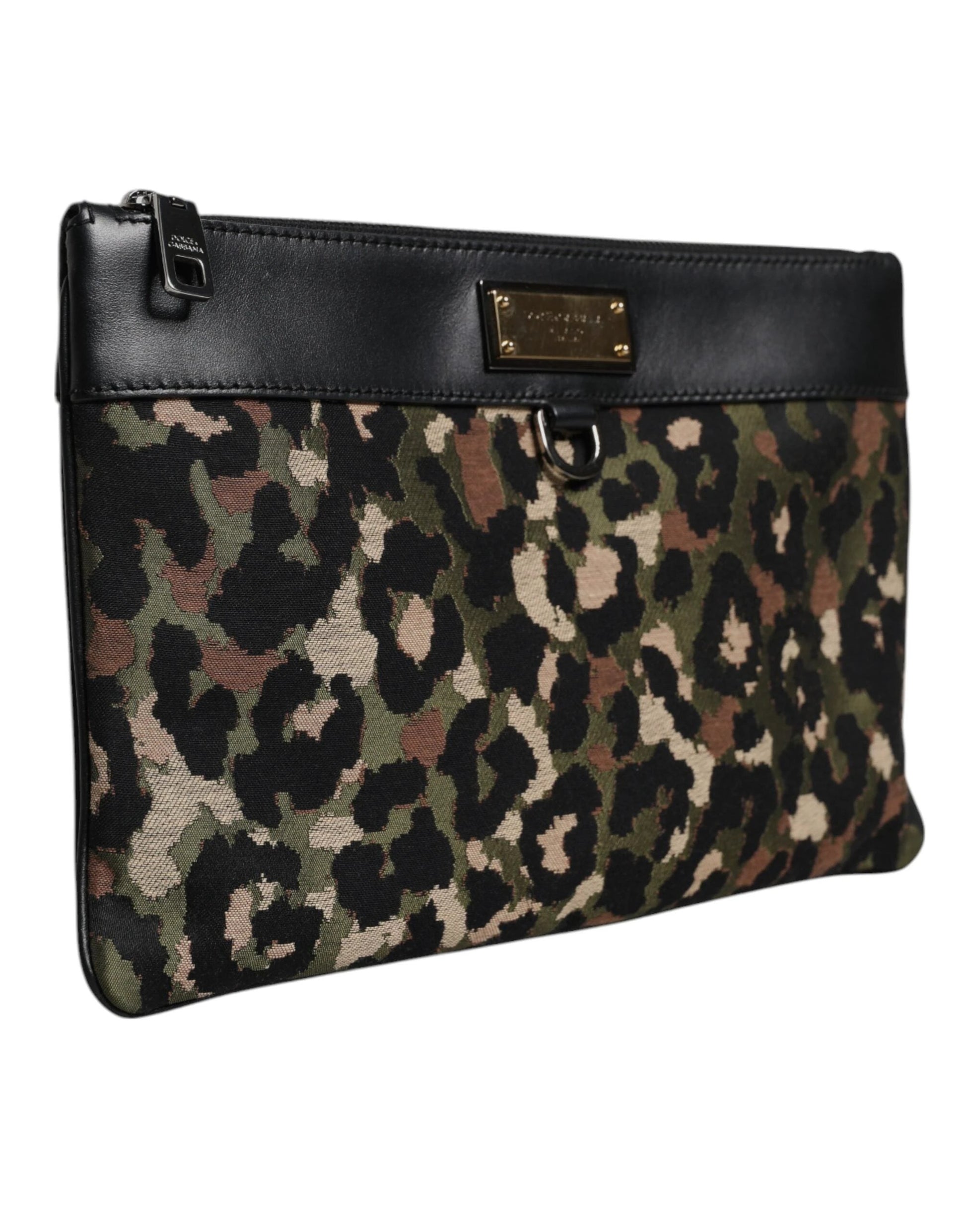 Dolce & Gabbana Multicolor Leopard Jacquard Print Logo Plaque Pouch Bag by Dolce & Gabbana