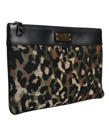 Dolce & Gabbana Multicolor Leopard Jacquard Print Logo Plaque Pouch Bag by Dolce & Gabbana