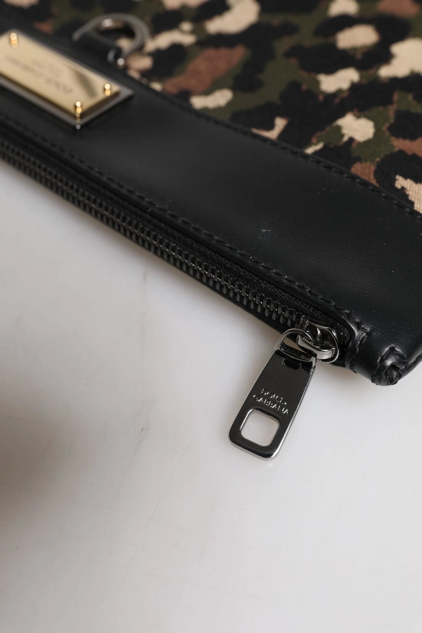 Dolce & Gabbana Multicolor Leopard Jacquard Print Logo Plaque Pouch Bag by Dolce & Gabbana