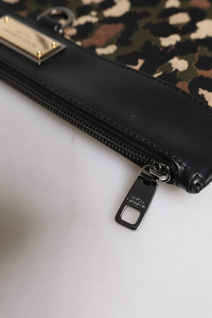 Dolce & Gabbana Multicolor Leopard Jacquard Print Logo Plaque Pouch Bag by Dolce & Gabbana
