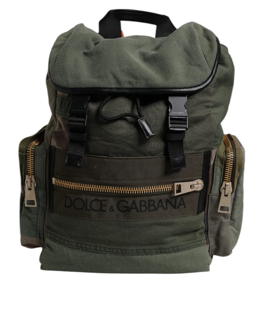 Dolce & Gabbana Sac À Dos De Voyage Patchwork Militaire Vert Camouflage Avec Cordon De Serrage et Poches Intérieures