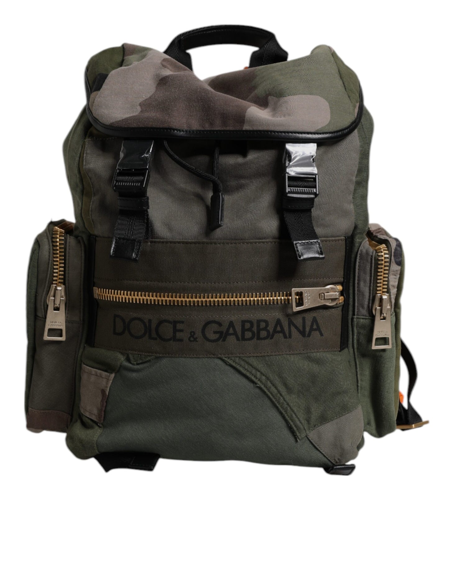 Dolce Et Gabbana Sac À Dos De Voyage Patchwork Vert Militaire Avec Logo De Marque Et Poches Intérieures