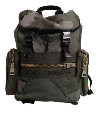 Dolce Et Gabbana Sac À Dos De Voyage Patchwork Vert Militaire Avec Logo De Marque Et Poches Intérieures