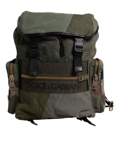 Dolce & Gabbana Sac de Voyage Patchwork Vert Militaire en Tissu Coton Cuir Véritable Avec Poches Intérieures et Cordon