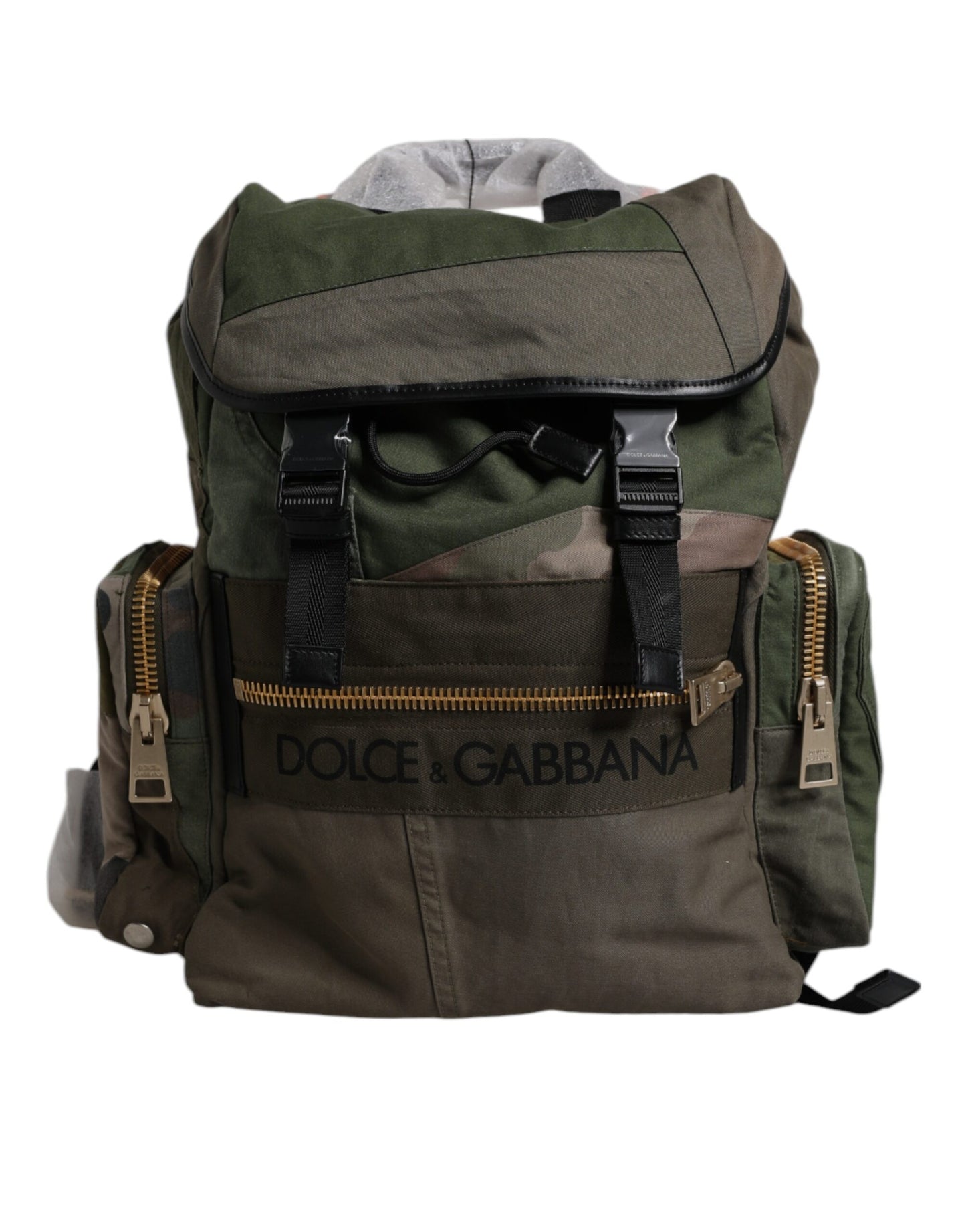 Dolce & Gabbana Sac À Dos De Voyage Patchwork Vert Militaire Camouflage Avec Fermeture À Cordon Et Doublure Complète