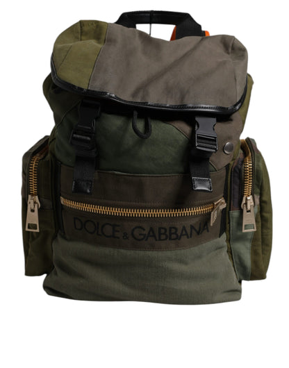 Dolce Gabbana Sac à Dos de Voyage Patchwork Vert Militaire en Coton Cuir de Veau et Nylon