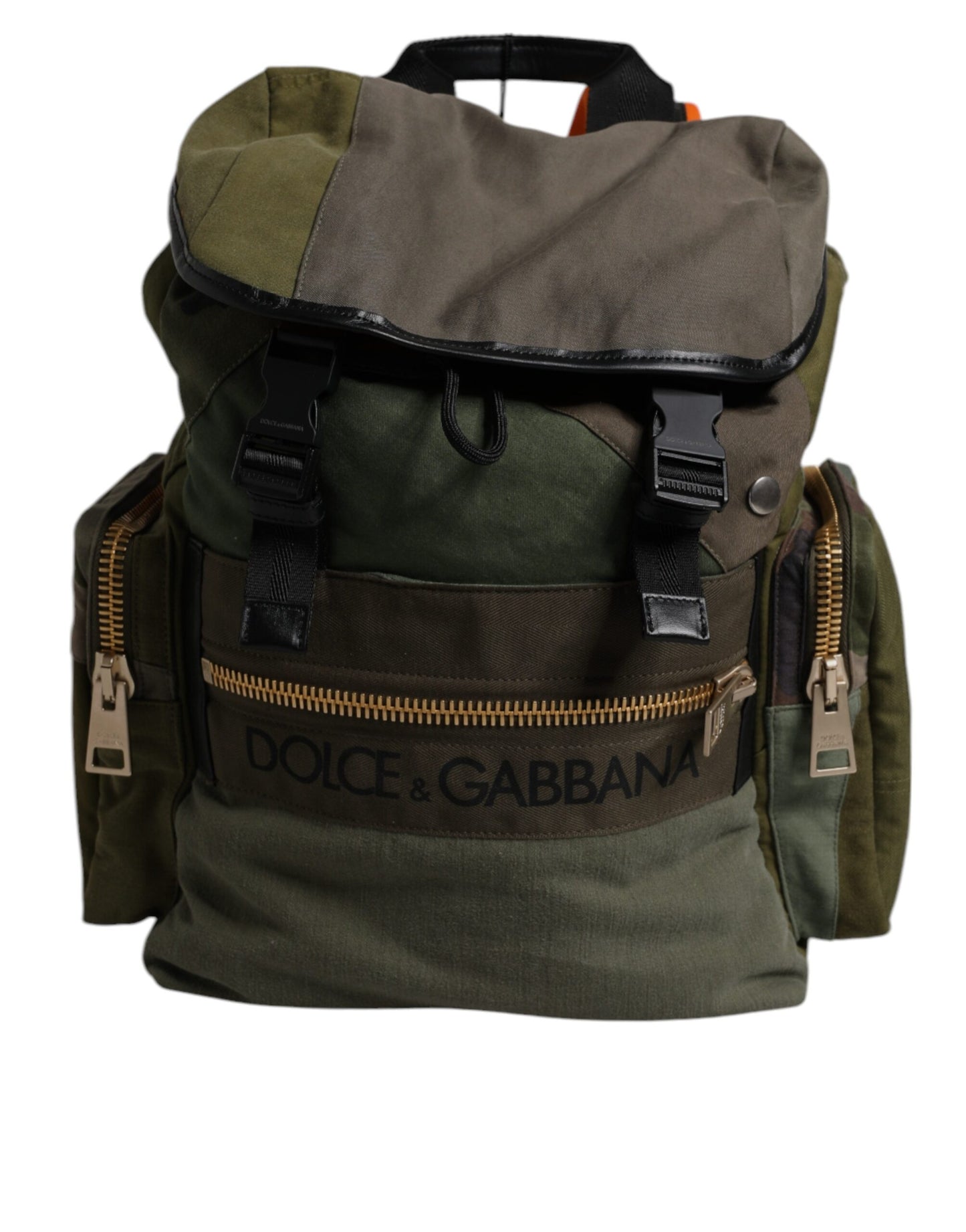 Dolce Gabbana Sac à Dos de Voyage Patchwork Vert Militaire en Coton Cuir de Veau et Nylon