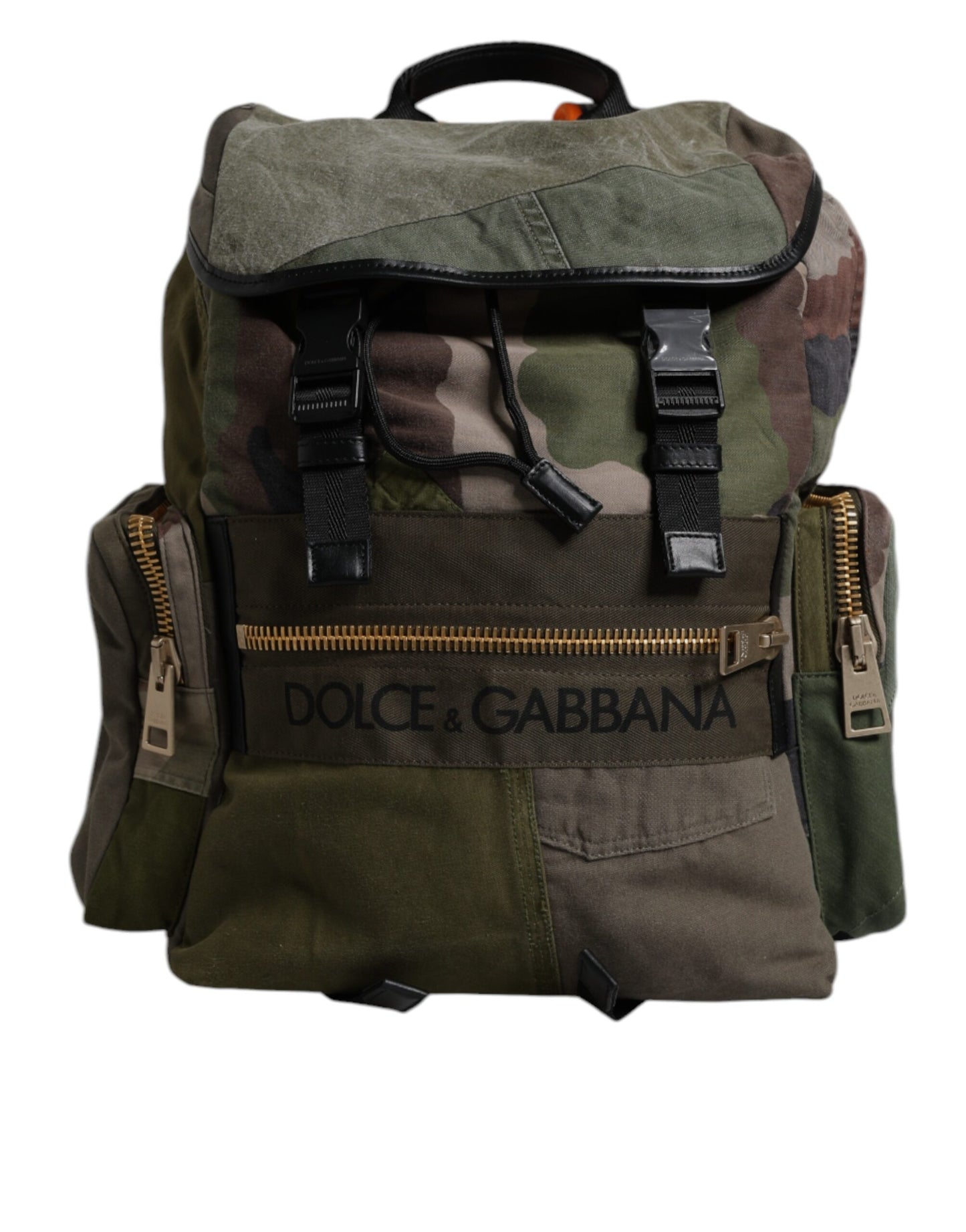 Dolce Gabbana Sac À Dos Patchwork Militaire Vert Camouflage Avec Cordon De Serrage Et Doublure