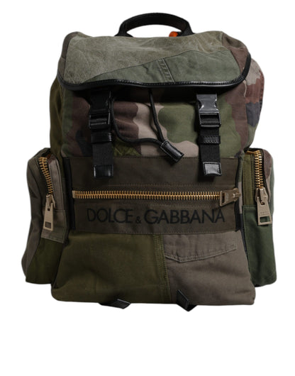 Dolce Gabbana Sac À Dos Patchwork Militaire Vert Camouflage Avec Cordon De Serrage Et Doublure