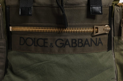 Dolce Gabbana Sac À Dos Patchwork Militaire Vert Camouflage Avec Cordon De Serrage Et Doublure