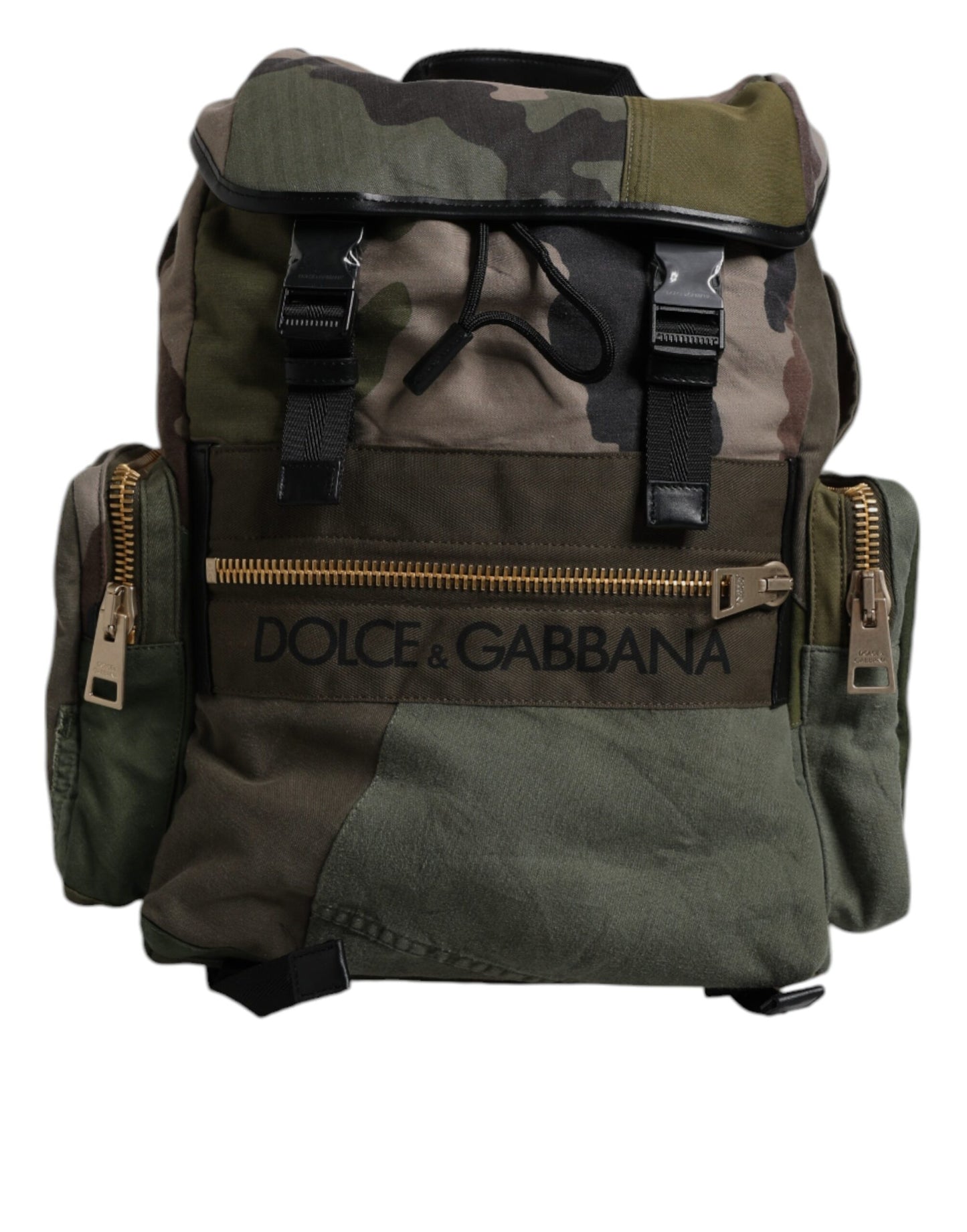 Dolce & Gabbana Sac À Dos Voyage Patchwork Vert Militaire Camouflage En Coton Et Cuir