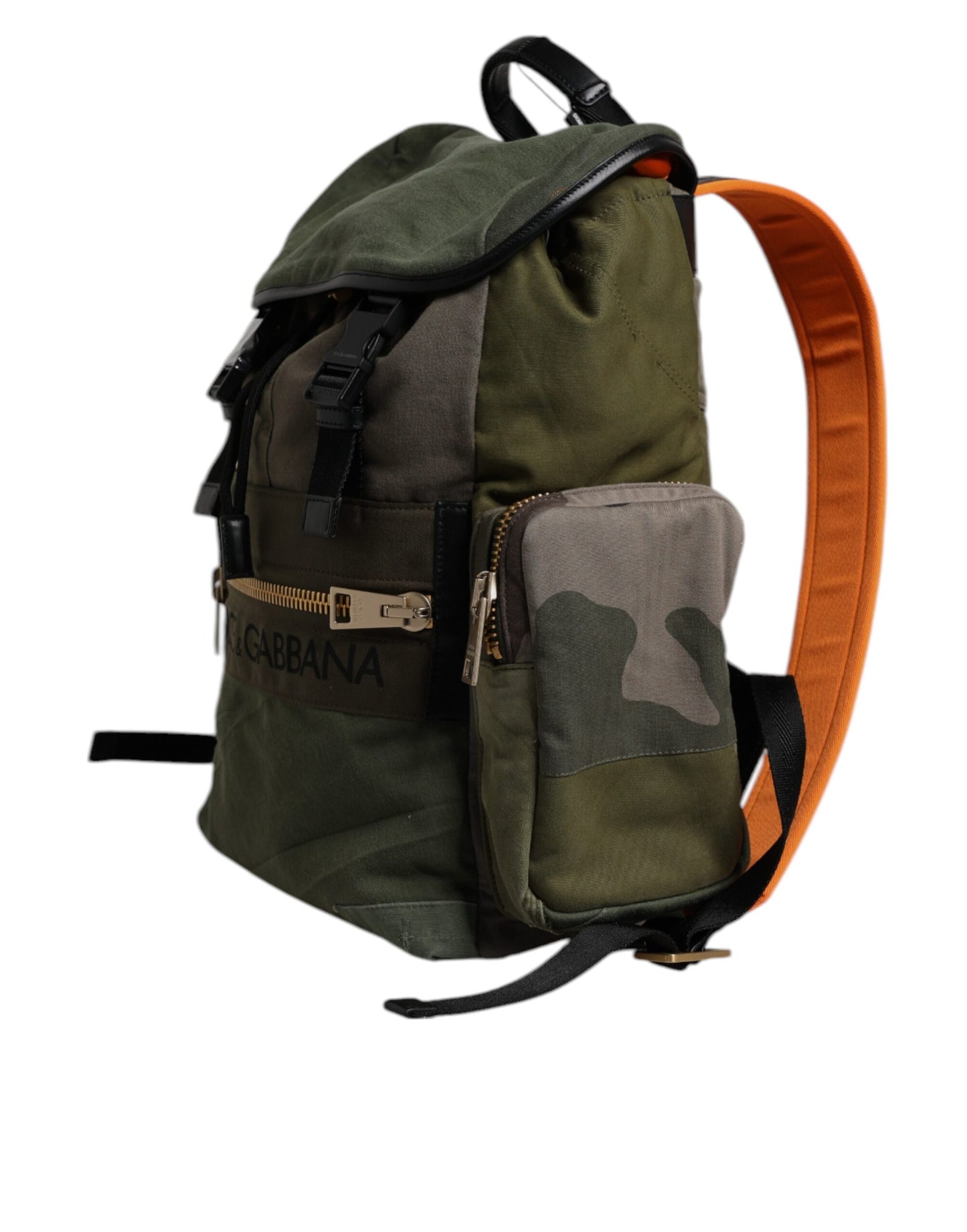 Dolce Gabbana Sac À Dos Patchwork Vert Militaire Scolaire Avec Poches Multiples Doublure Légère Et Cordon