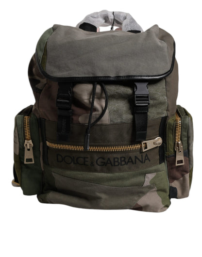 Dolce Gabbana Sac À Dos Patchwork Vert Militaire Scolaire Avec Poches Multiples Doublure Légère Et Cordon