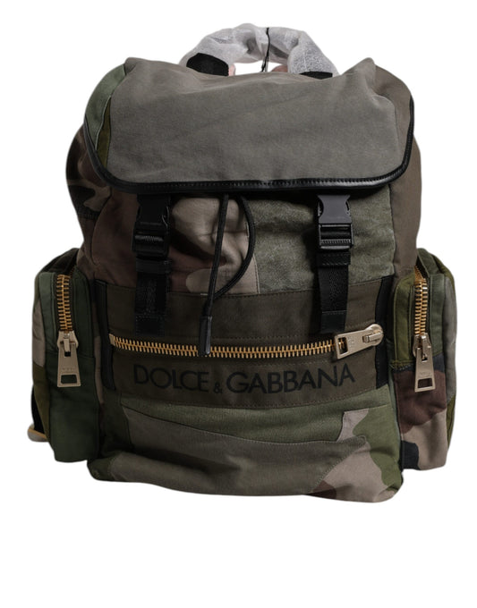 Dolce Gabbana Sac À Dos Patchwork Vert Militaire Scolaire Avec Poches Multiples Doublure Légère Et Cordon