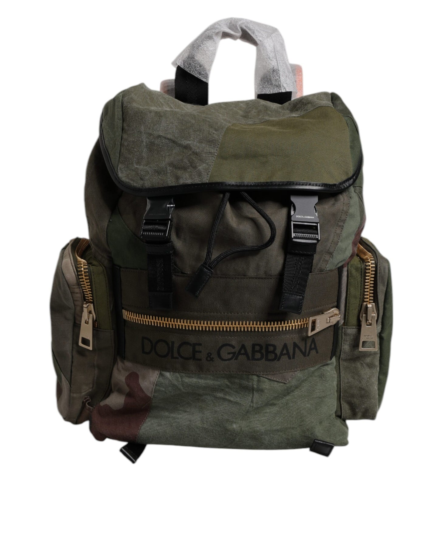 Dolce Et Gabbana Sac À Dos De Voyage Patchwork Vert Militaire En Coton Cuir Nylon Design Luxueux