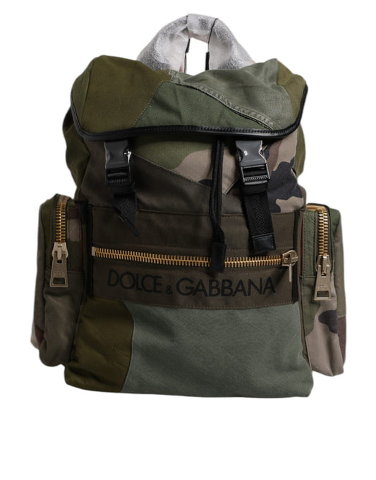 Dolce & Gabbana Sac À Dos De Voyage Patchwork Vert Militaire Avec Logo De Marque Et Poches Intérieures