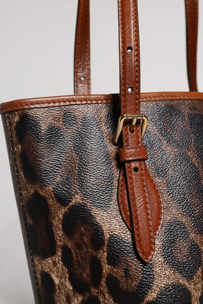 Dolce & Gabbana Brown Leopard Leather Shoulder Strap Tote Bag by Dolce & Gabbana