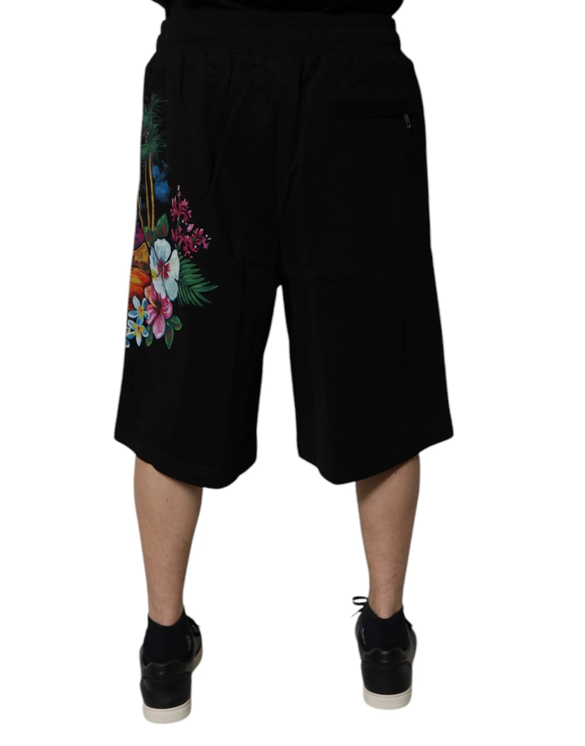 Dolce & Gabbana Black Cotton Logo Floral Print Bermuda Shorts by Dolce & Gabbana