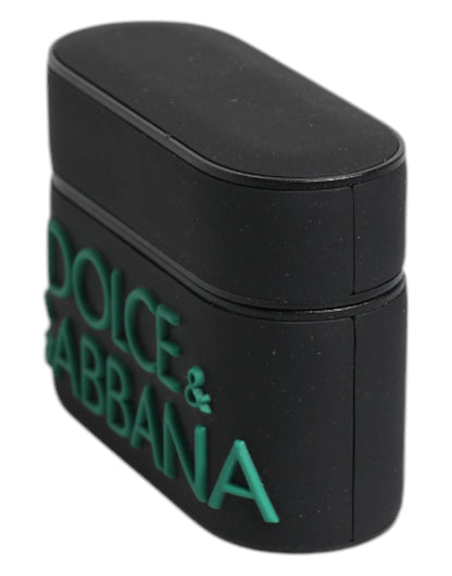Étui AirPods Dolce & Gabbana homme logo en relief noir et vert – SMY10657