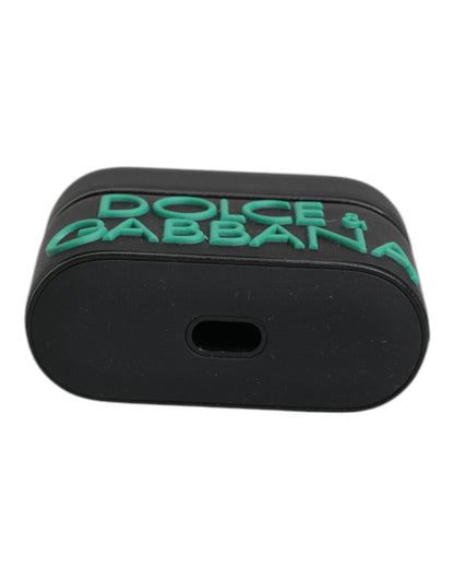 Étui AirPods Dolce & Gabbana homme logo en relief noir et vert – SMY10657