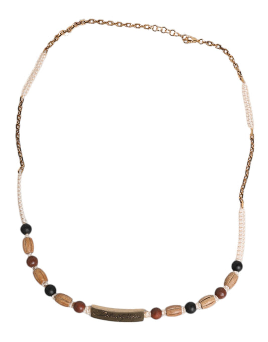 Collier Dolce & Gabbana homme en perles de bois noir et doré – SMY10687
