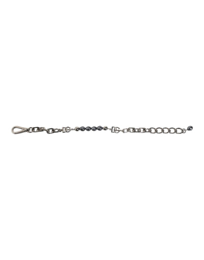Dolce & Gabbana Silver Tone Chain Lobster Clasp Logo Gray Pearls Bracelet