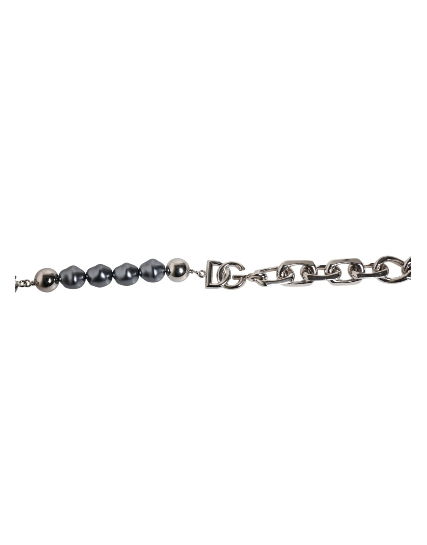 Dolce & Gabbana Silver Tone Chain Lobster Clasp Logo Gray Pearls Bracelet