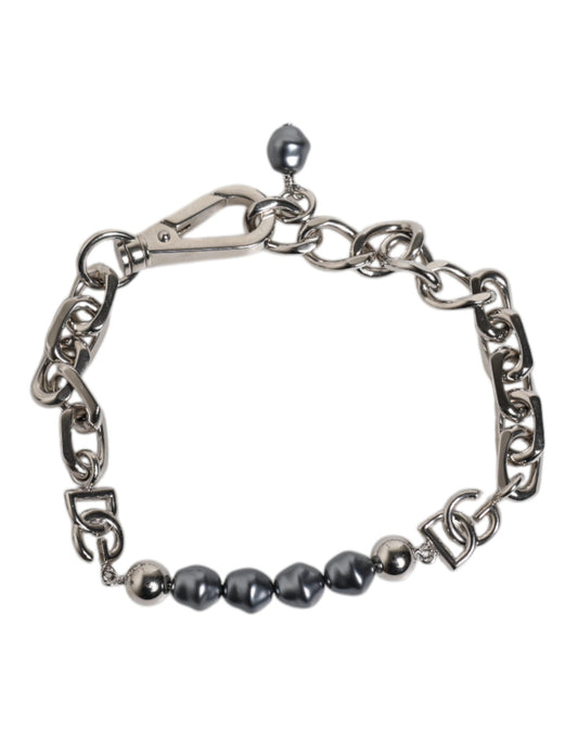 Bracelet chaîne Dolce & Gabbana en métal argenté à perles grises – SMY101340