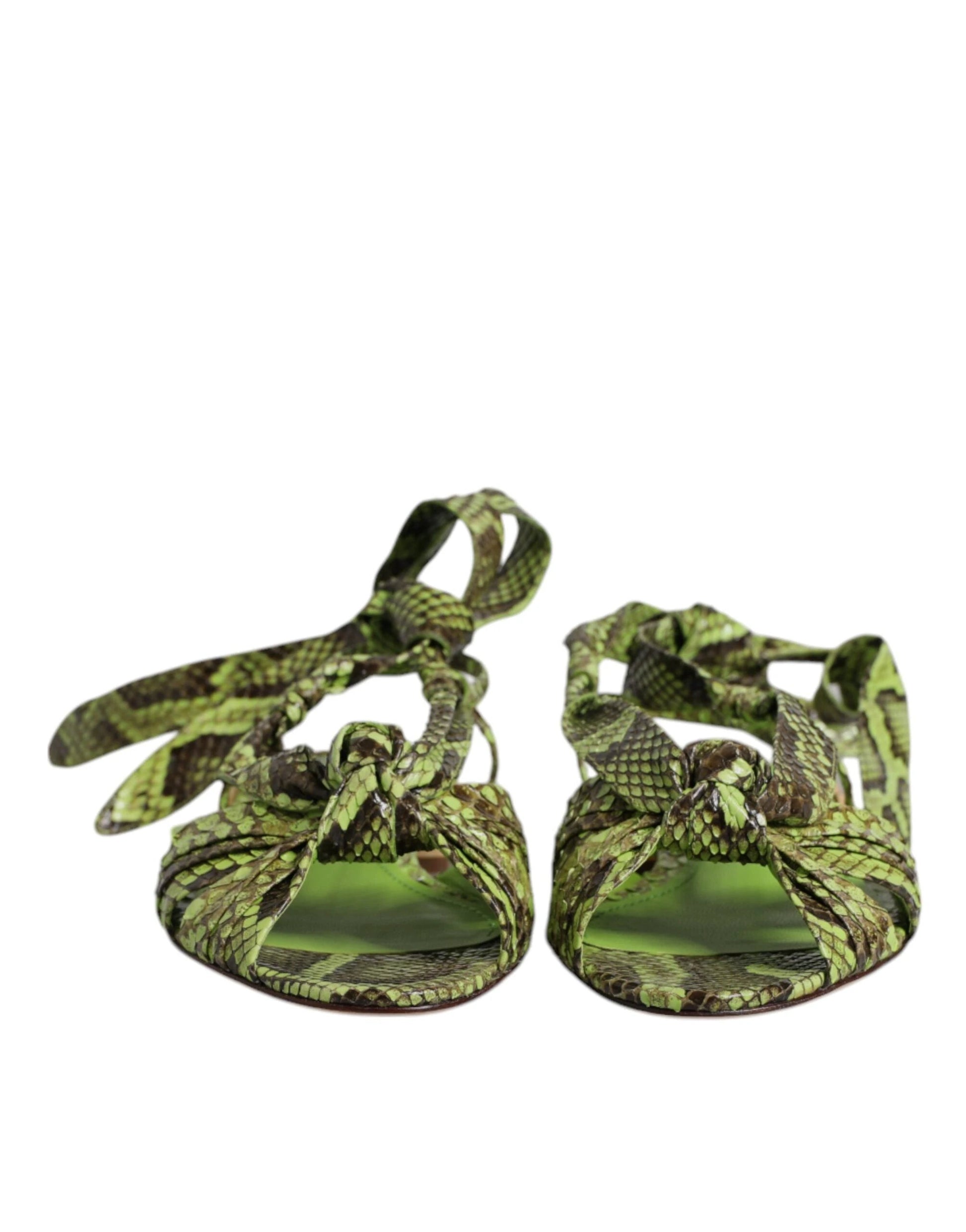 Dolce & Gabbana Green Animal Print Ankle Wrap Sandals Shoes by Dolce & Gabbana