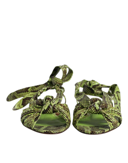 Dolce & Gabbana Green Animal Print Ankle Wrap Sandals Shoes by Dolce & Gabbana