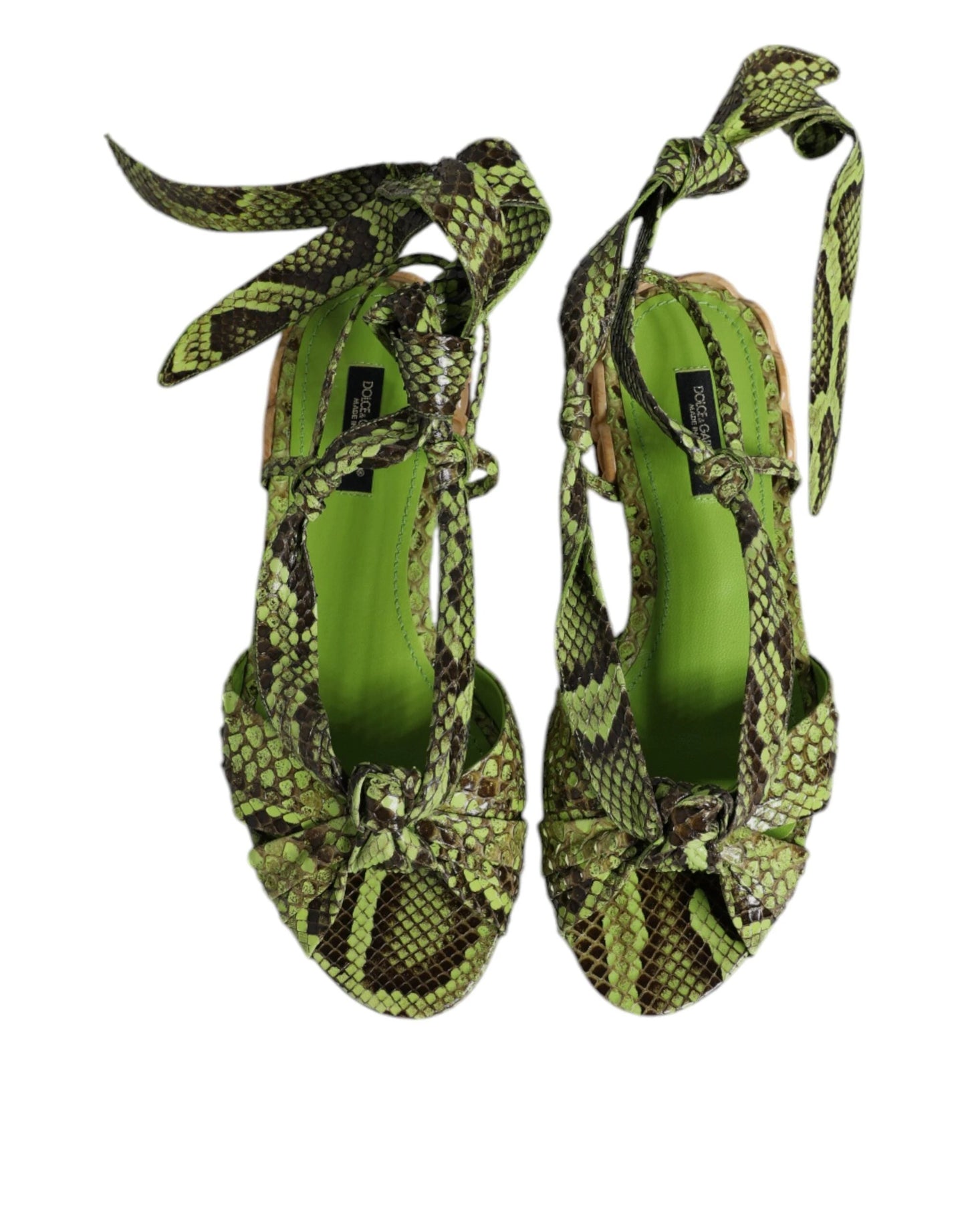 Dolce & Gabbana Green Animal Print Ankle Wrap Sandals Shoes by Dolce & Gabbana
