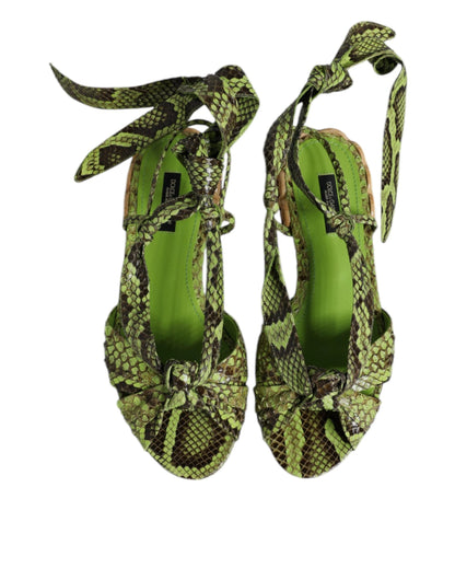 Dolce & Gabbana Green Animal Print Ankle Wrap Sandals Shoes by Dolce & Gabbana