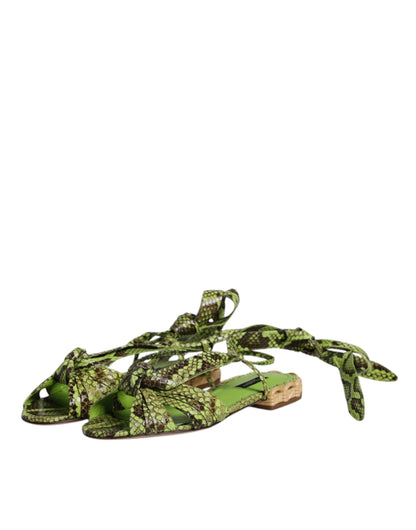 Dolce & Gabbana Green Animal Print Ankle Wrap Sandals Shoes by Dolce & Gabbana