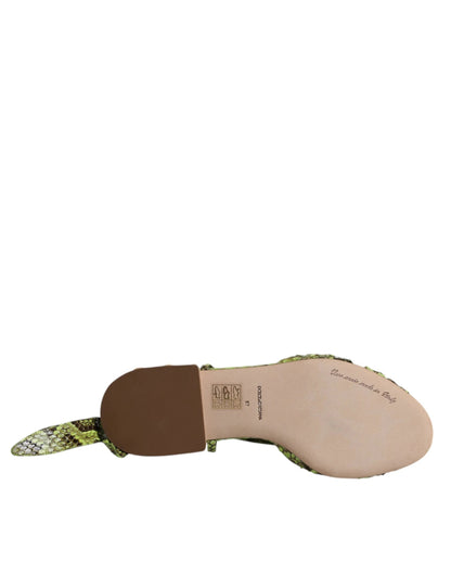 Dolce & Gabbana Green Animal Print Ankle Wrap Sandals Shoes by Dolce & Gabbana