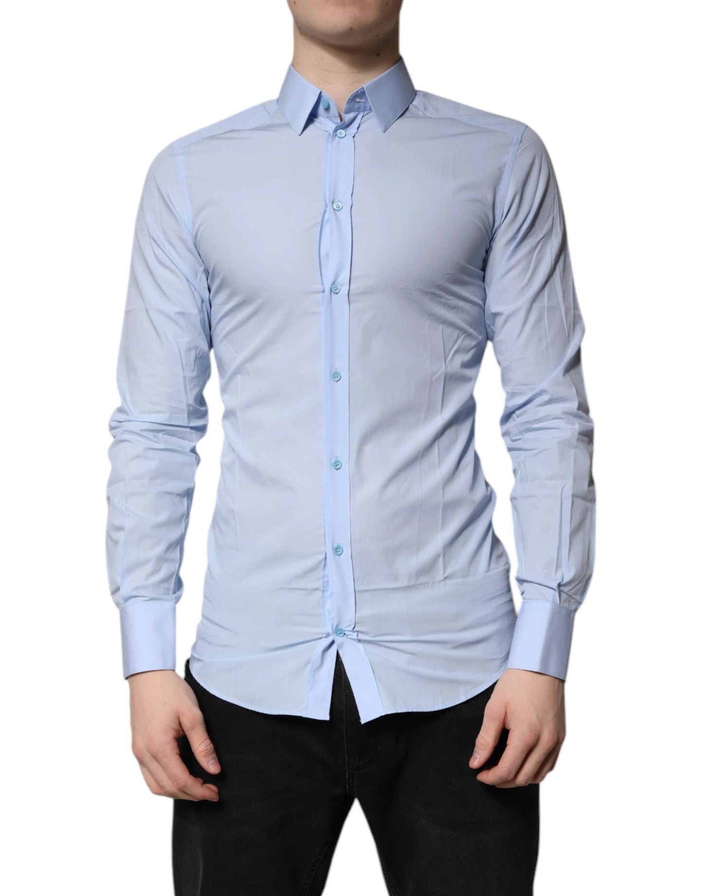 Dolce & Gabbana Light Blue Cotton GOLD Dress Formal Shirt by Dolce & Gabbana