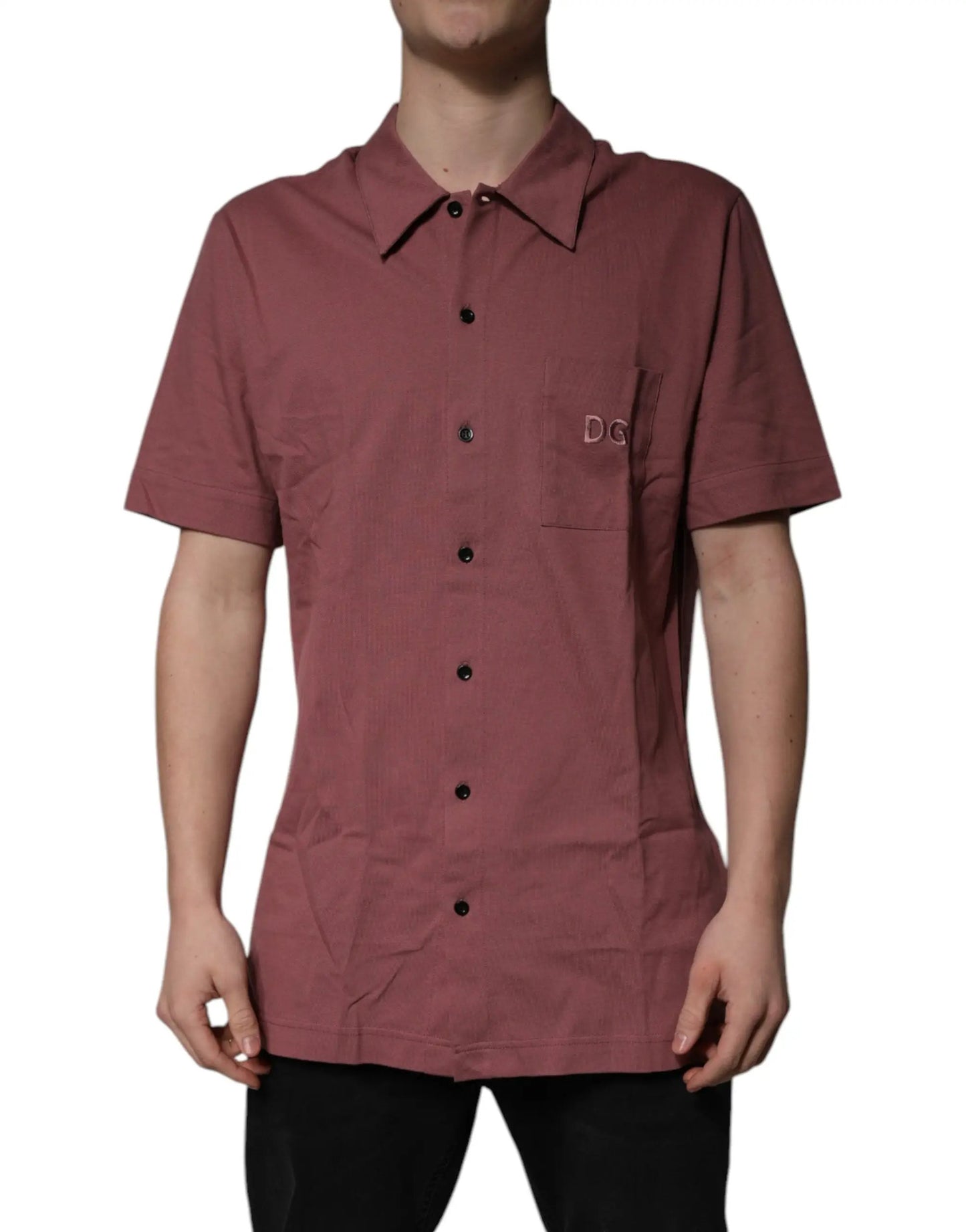 Dolce & Gabbana Dark Pink Button Down Casual Polo Men Shirt by Dolce & Gabbana