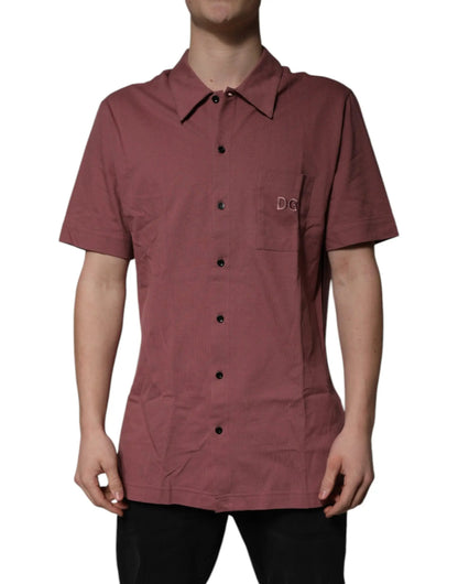 Dolce & Gabbana Dark Pink Button Down Casual Polo Men Shirt by Dolce & Gabbana