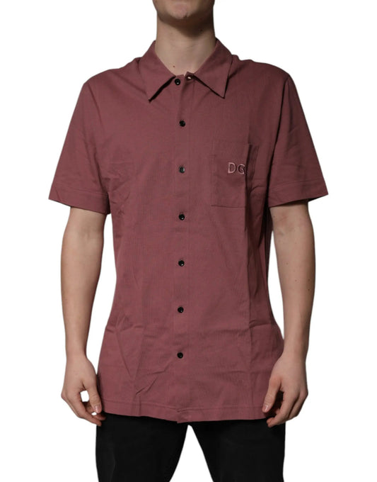 Dolce & Gabbana Dark Pink Button Down Casual Polo Men Shirt by Dolce & Gabbana