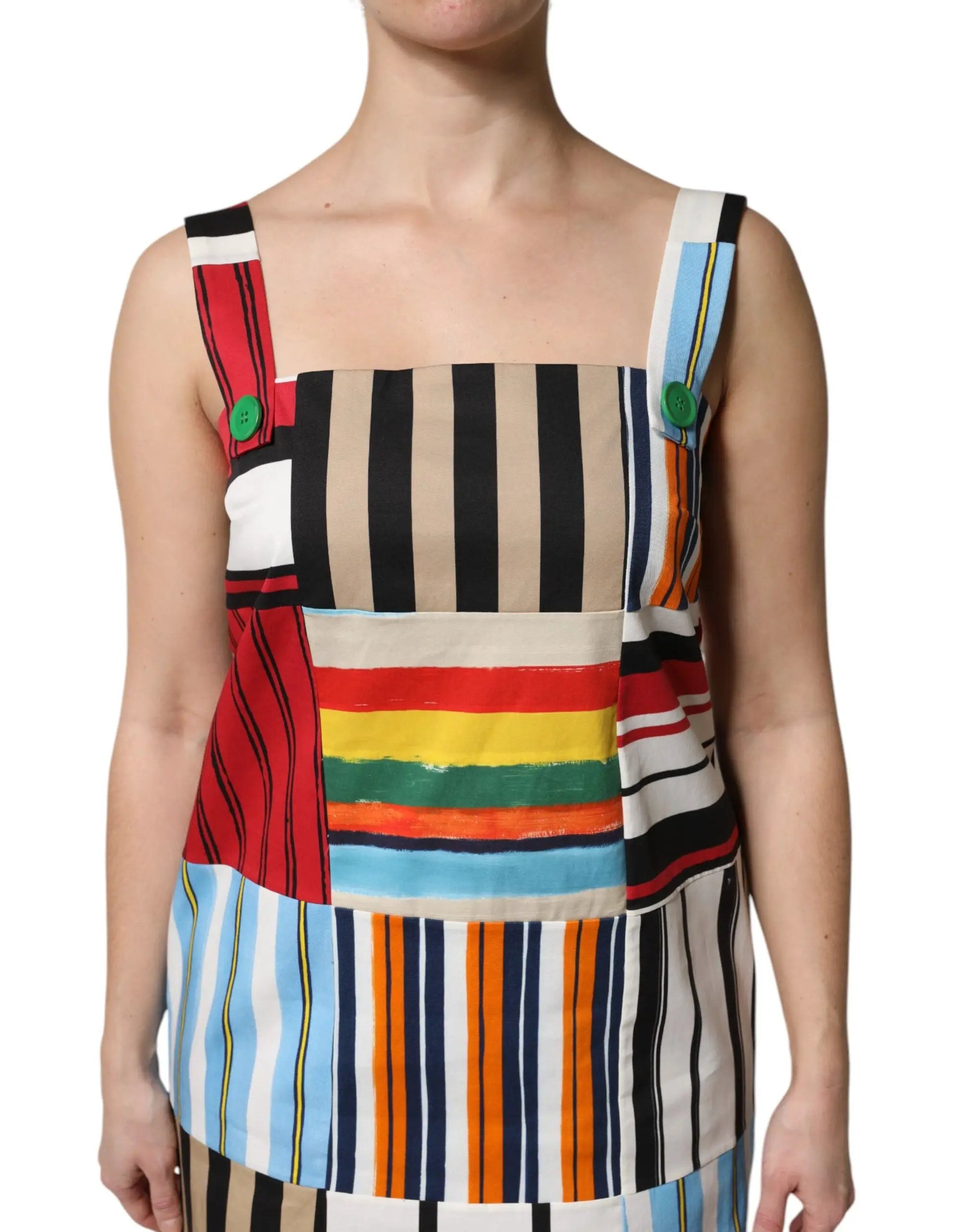 Dolce & Gabbana Multicolor Cotton Stripe Sleeveless Dress by Dolce & Gabbana