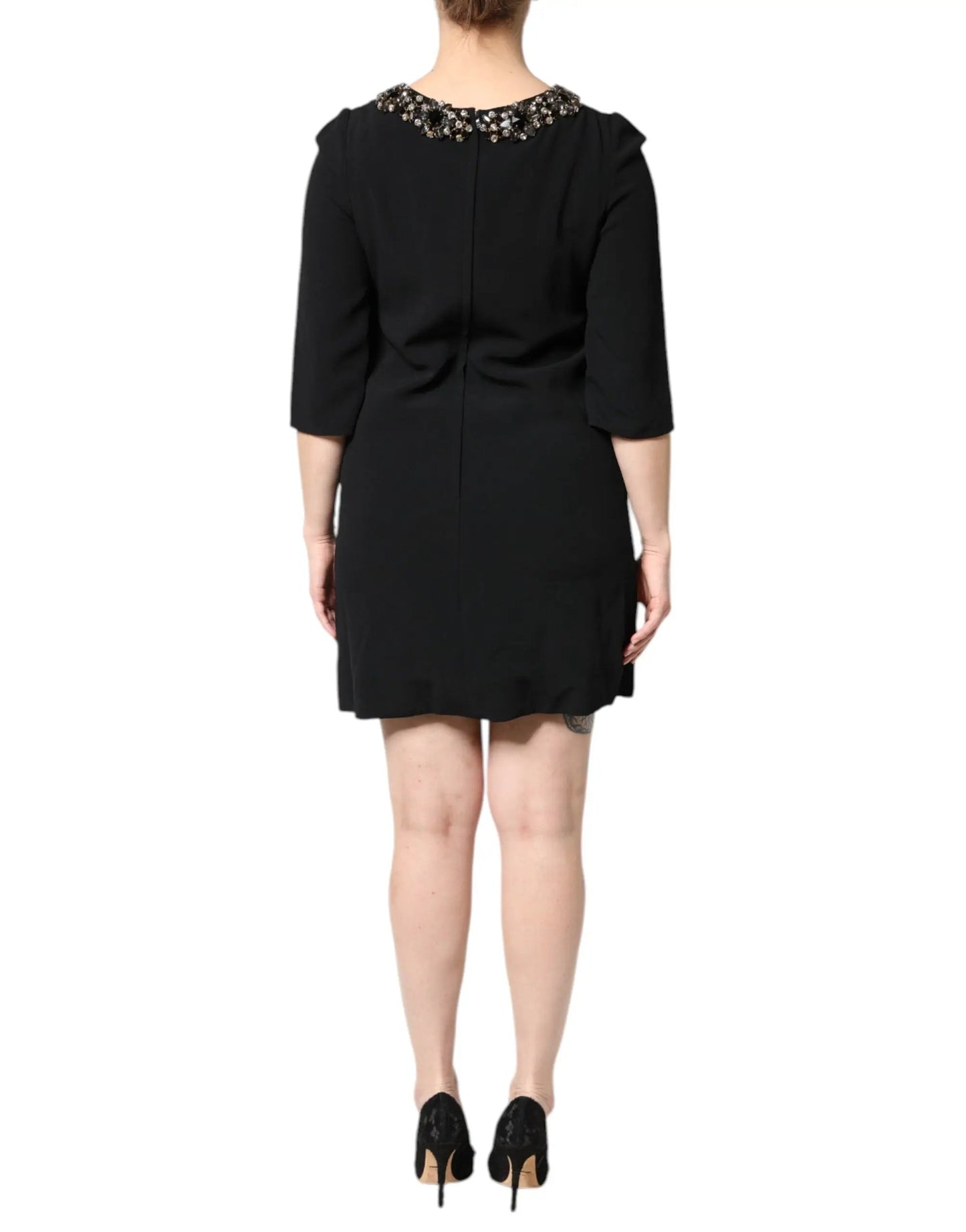Dolce & Gabbana Black Crystal Embellished Round Neck Mini Dress by Dolce & Gabbana