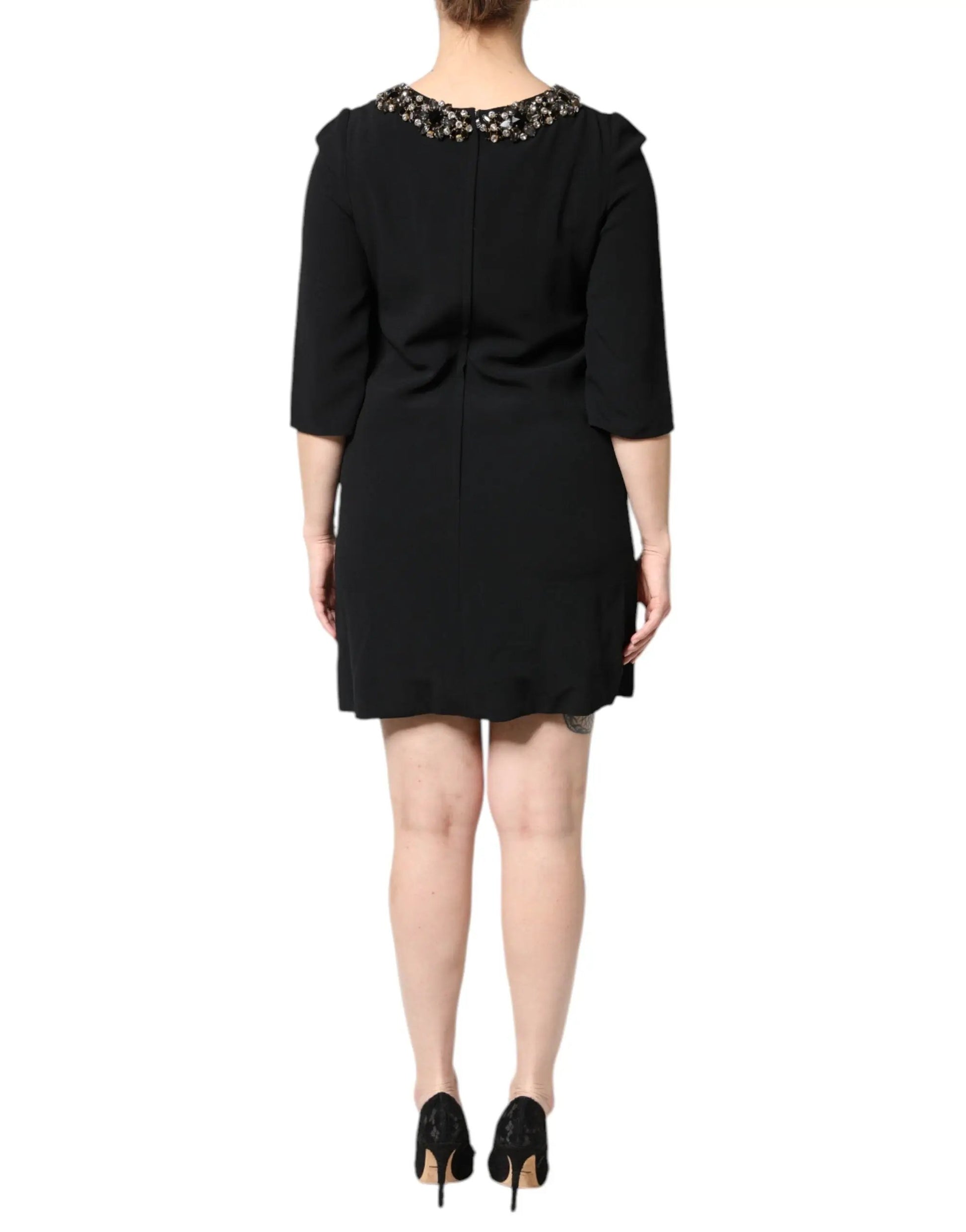 Dolce & Gabbana Black Crystal Embellished Round Neck Mini Dress by Dolce & Gabbana