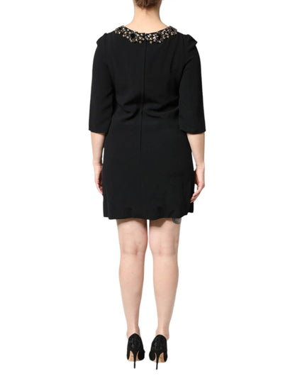Dolce & Gabbana Black Crystal Embellished Round Neck Mini Dress by Dolce & Gabbana