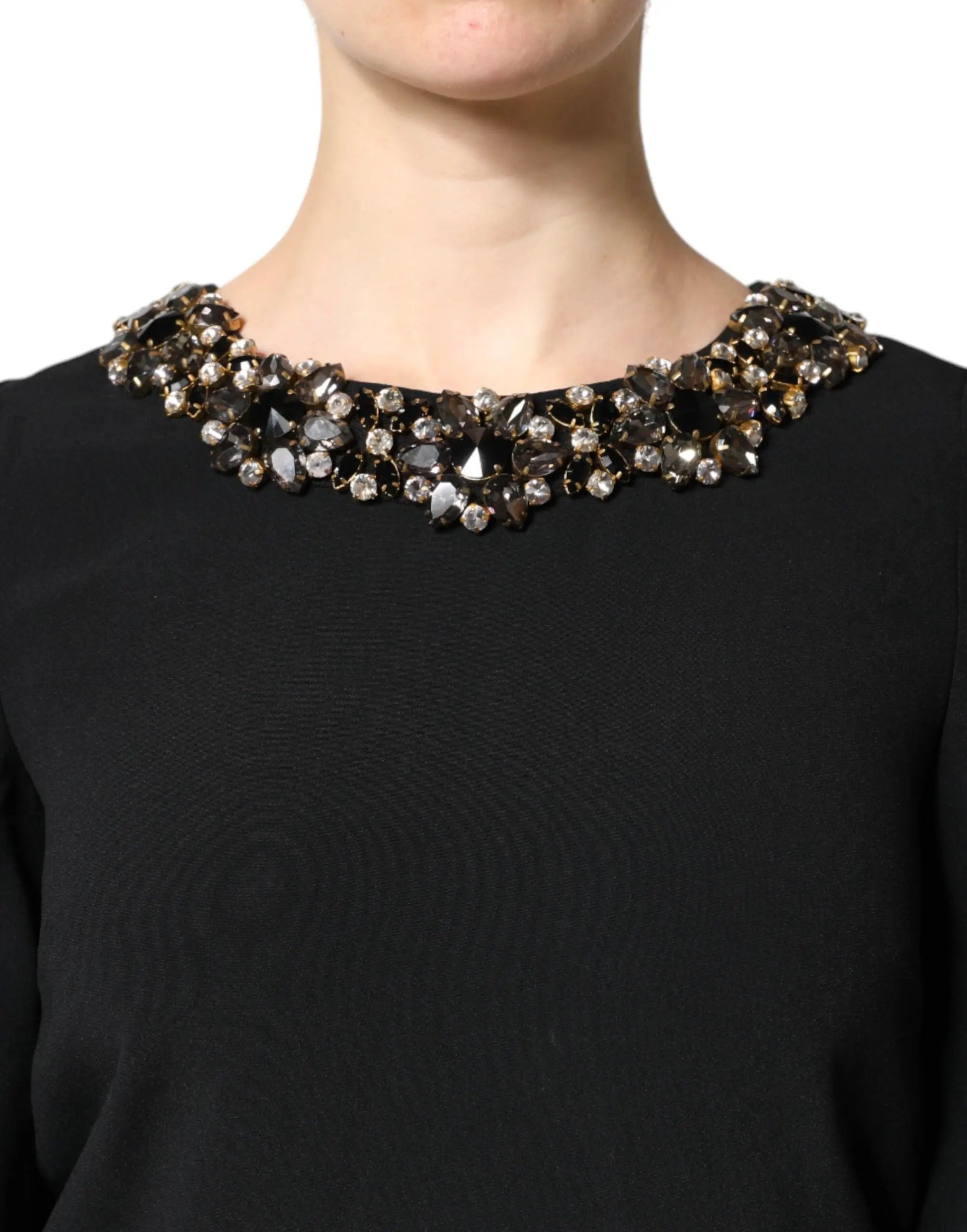 Dolce & Gabbana Black Crystal Embellished Round Neck Mini Dress by Dolce & Gabbana